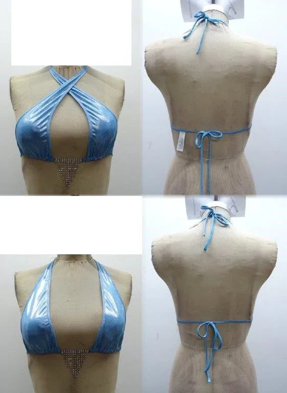 Escante Blue Crystal Black Light Dancewear Jewel Bra Blue One Size