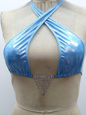 Escante Blue Crystal Black Light Dancewear Jewel Bra Blue One Size