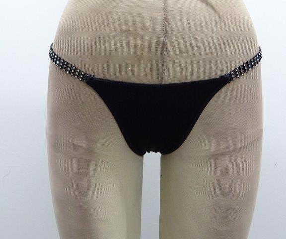 Escante Rhinestone Side Rouched Bottom G-String Black One Size