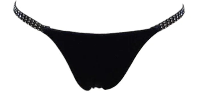 Escante Rhinestone Side Rouched Bottom G-String Black One Size