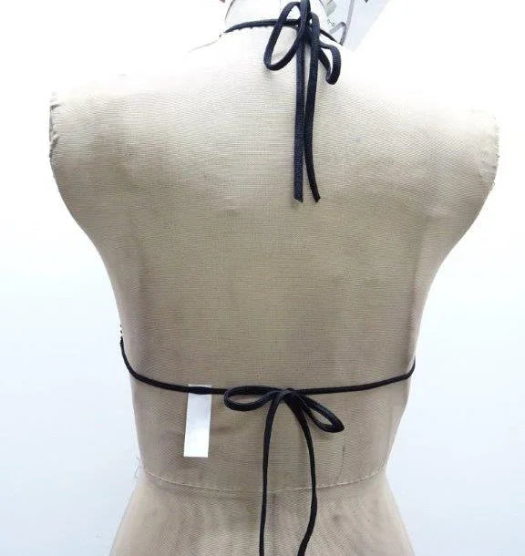 Escante Rhinestone Strappy Cup Tri-Top Bralette Black One Size