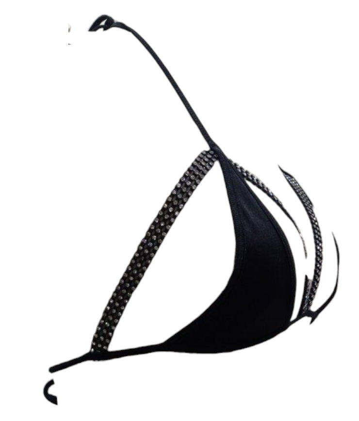 Escante Rhinestone Strappy Cup Tri-Top Bralette Black One Size
