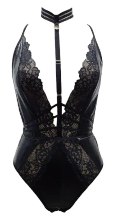Escante Harness Wet Look Teddy Black
