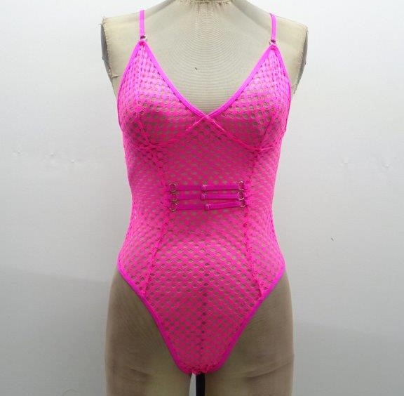 Escante Neon Honeycomb Teddy with Strappy Thong Back Neon Pink