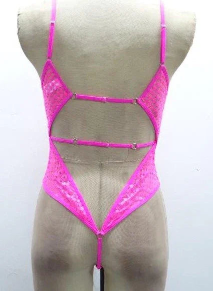 Escante Neon Honeycomb Teddy with Strappy Thong Back Neon Pink