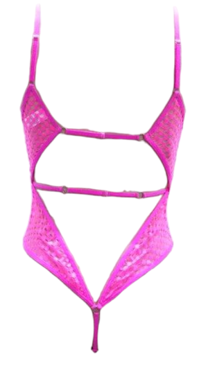 Escante Neon Honeycomb Teddy with Strappy Thong Back Neon Pink