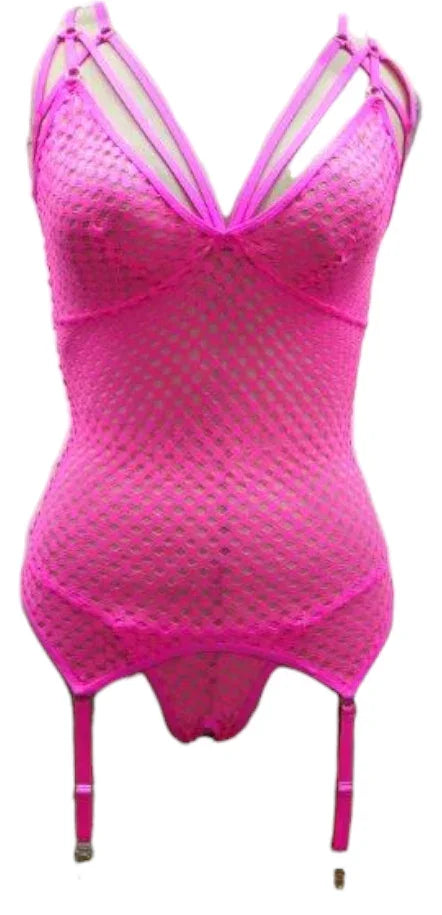 Escante Honeycomb Bustier with Adjustable Straps and Garters Neon Pink