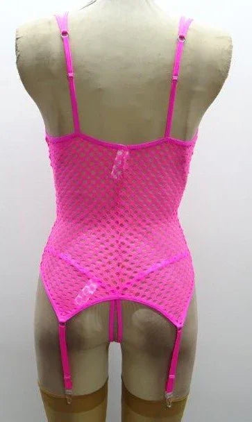 Escante Honeycomb Bustier with Adjustable Straps and Garters Neon Pink