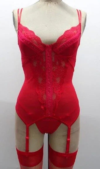 Escante Lace & Mesh Bustier with Underwire Cups & G-String Red