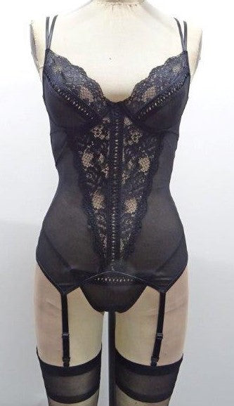 Escante Lace & Mesh Bustier with Underwire Cups & G-String Black