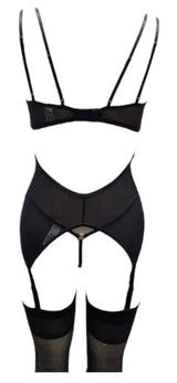 Escante Lace & Mesh Bustier with Underwire Cups & G-String Black