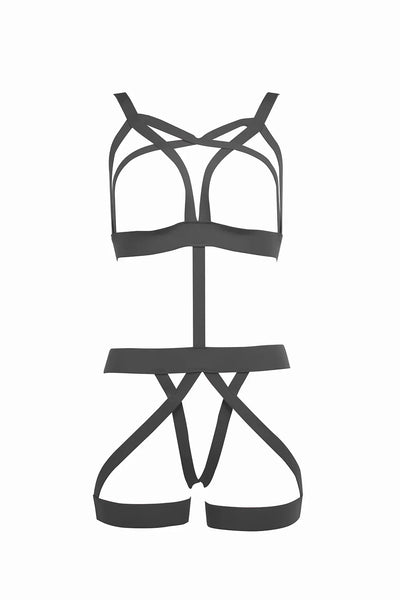 Allure Kitten Just a Flirt Teddy Strappy Open Cup Black One Size