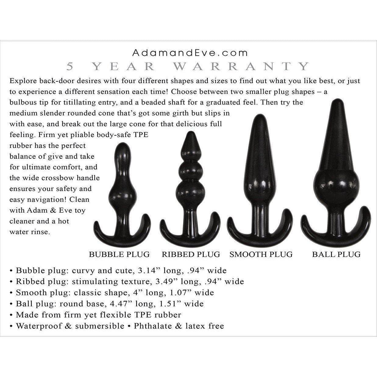 4 Pc Waterproof Thermoplastic Anal Plug Kit - Romantic Blessings