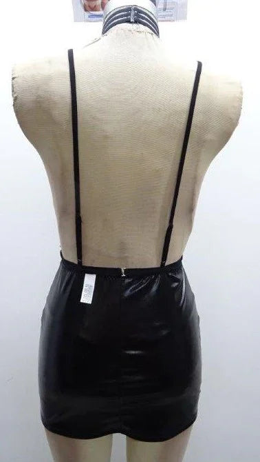 Escante Harness Wet Look Chemise with Matching Panty Black