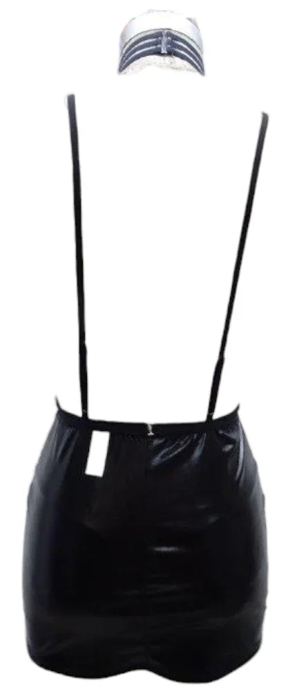 Escante Harness Wet Look Chemise with Matching Panty Black