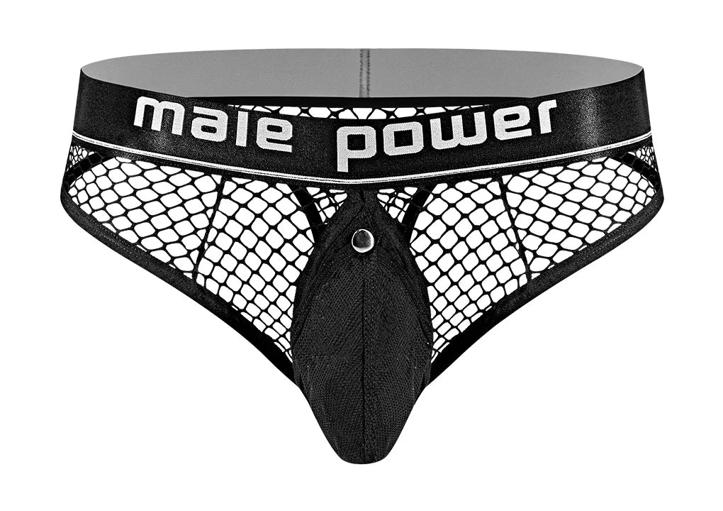 Male Power Penis Pit Net Penis Ring Exposed Rear Thong Black