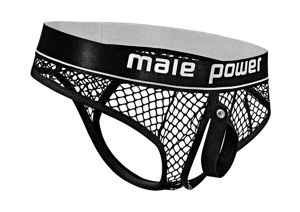Male Power Penis Pit Net Penis Ring Exposed Rear Thong Black