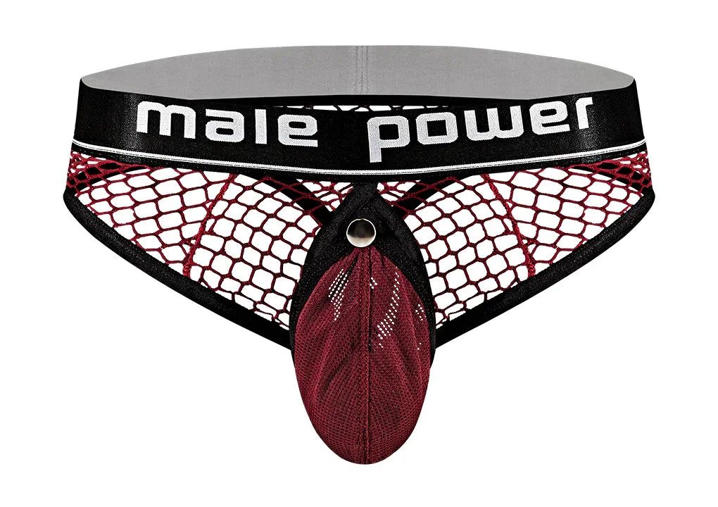 Male Power Penis Pit Net Penis Ring Exposed Rear Thong Burgundy