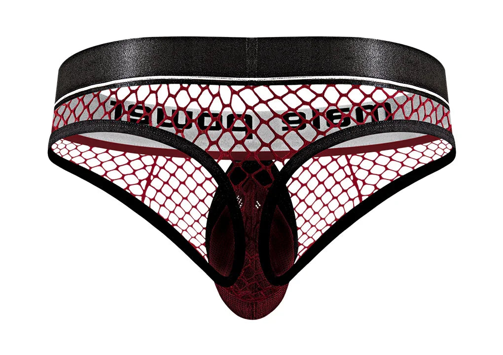 Male Power Penis Pit Net Penis Ring Exposed Rear Thong Burgundy