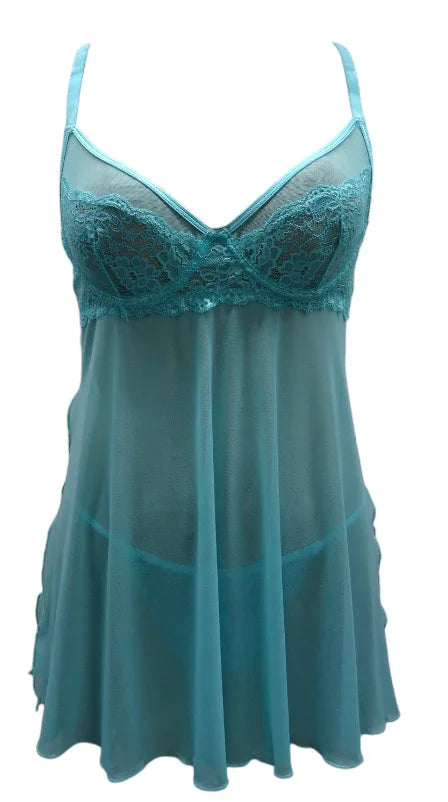 Escante Malibu Underwire Cup Babydoll with Matching G-String Blue