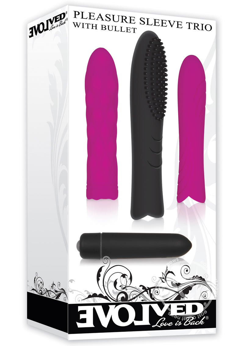 Pleasure Silicone Sleeve Trio with Bullet Kit - Purple and Black - Romantic  Blessings