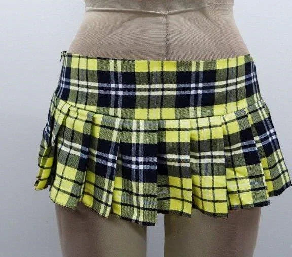 Escante Mini Pleated Zipper Side School Girl Skirt Yellow Plaid