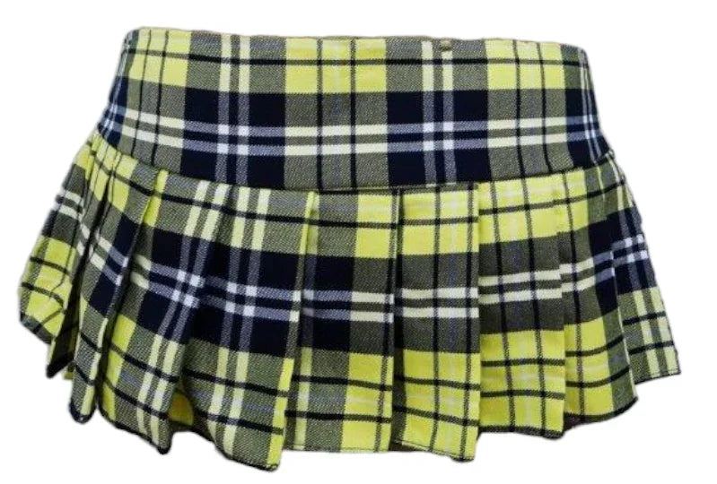 Escante Mini Pleated Zipper Side School Girl Skirt Yellow Plaid