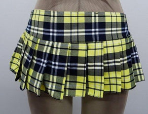 Escante Mini Pleated Zipper Side School Girl Skirt Yellow Plaid