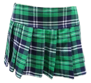 Escante Long Pleated Zipper Side School Girl Skirt Green Plaid