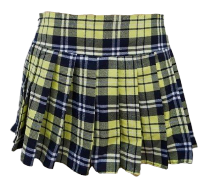 Escante Long Pleated Zipper Side School Girl Skirt Yellow Plaid
