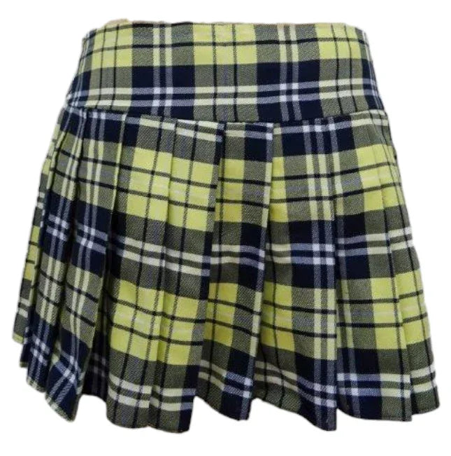 Escante Long Pleated Zipper Side School Girl Skirt Yellow Plaid