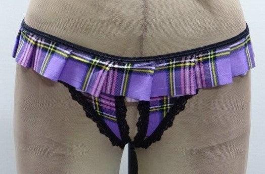 Escante Skirted School Girl Crotchless Panty Purple/Pink Plaid