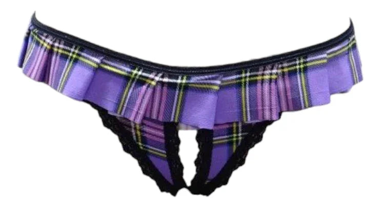 Escante Skirted School Girl Crotchless Panty Purple/Pink Plaid