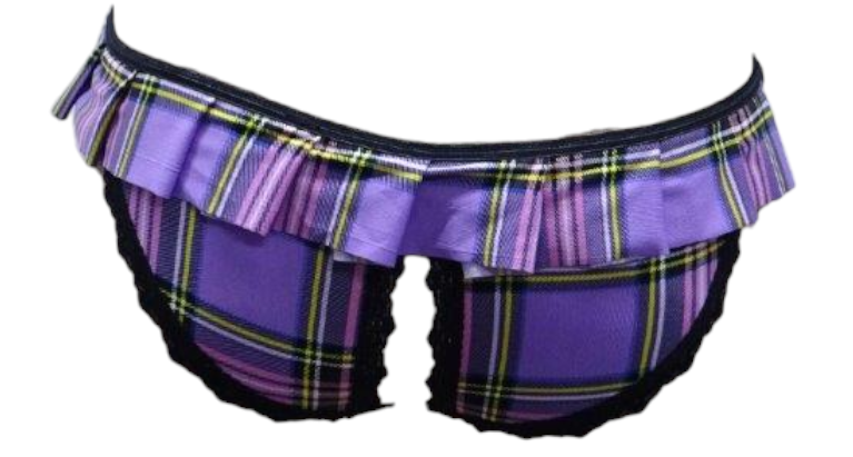 Escante Skirted School Girl Crotchless Panty Purple/Pink Plaid