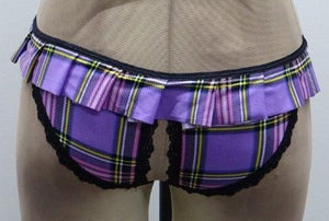 Escante Skirted School Girl Crotchless Panty Purple/Pink Plaid