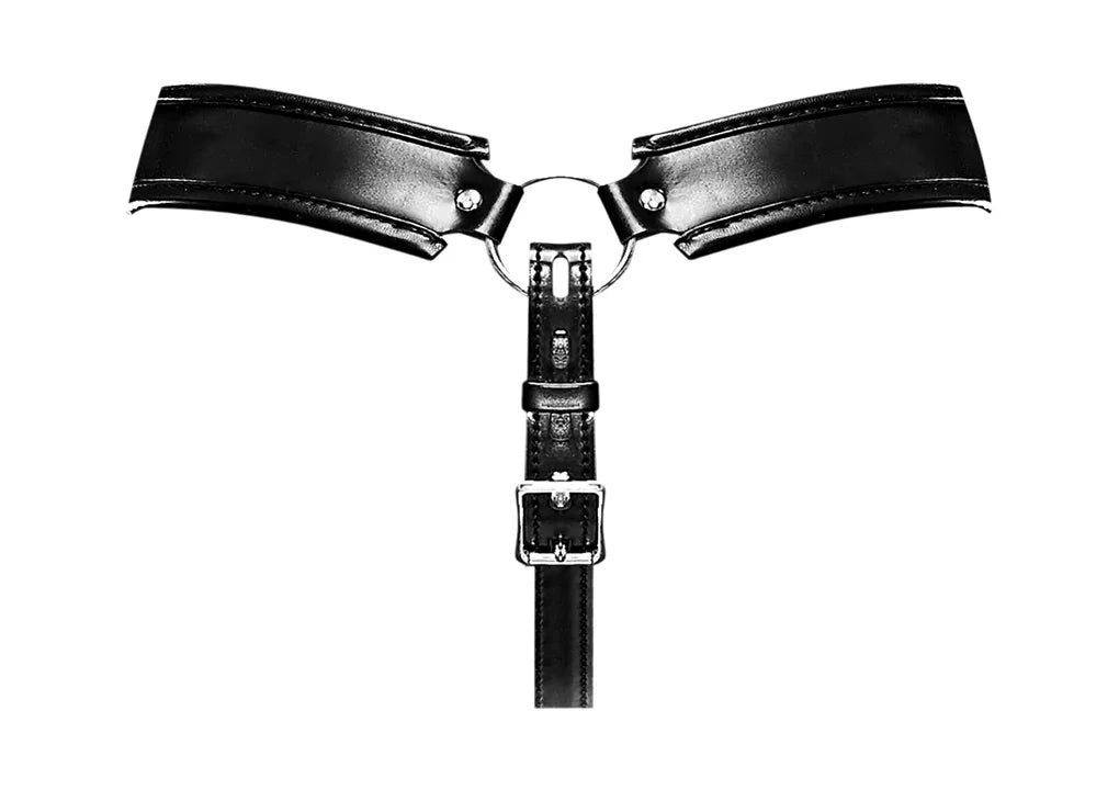 Male Power Leather Taurus Exposed Rear Thong with Chastity Lock Black One Size