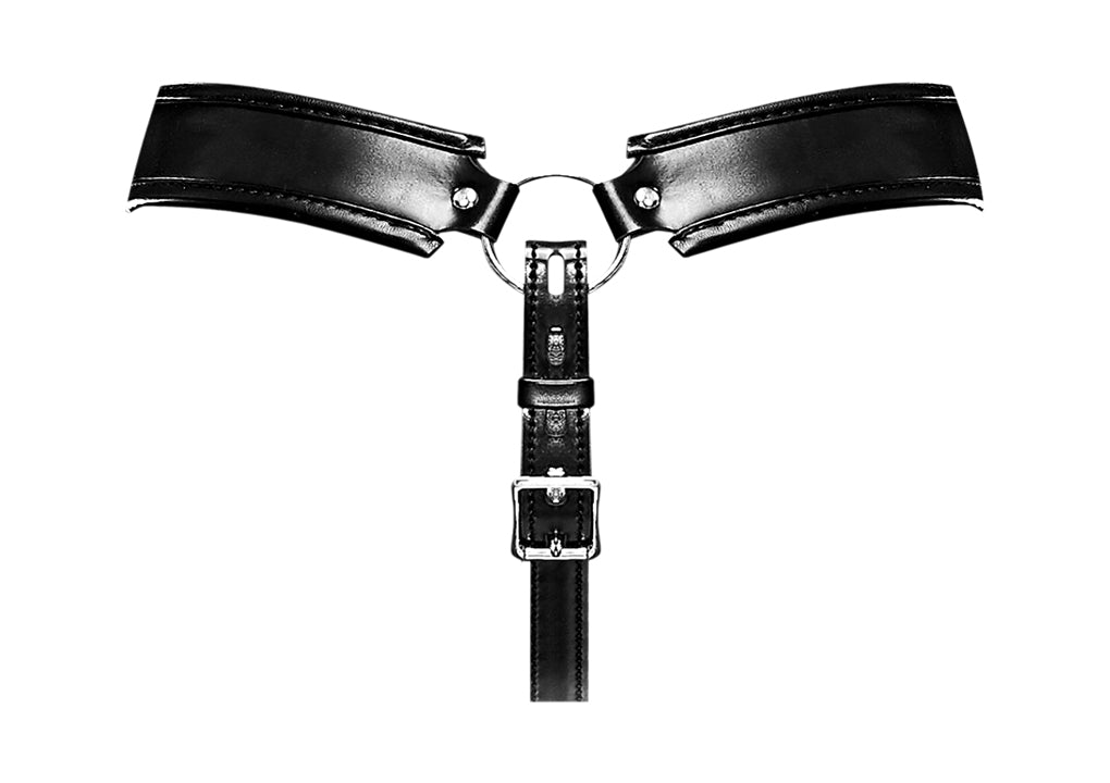 Male Power Leather Taurus Exposed Rear Thong with Chastity Lock Black One Size