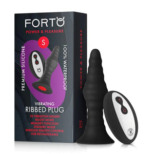 Forto Remote Control 10 Function Vibrating Ribbed Butt Plug Black - Romantic Blessings
