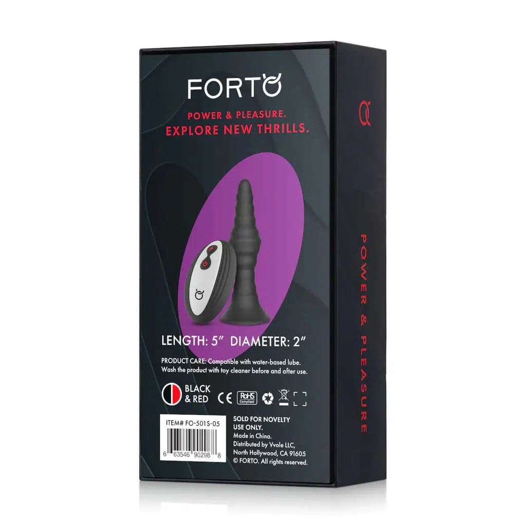 Forto Remote Control 10 Function Vibrating Ribbed Butt Plug Black - Romantic Blessings