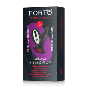 Forto Remote Control 10 Function Vibrating Ribbed Butt Plug Black - Romantic Blessings