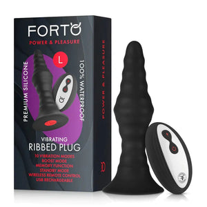 Forto Remote Control 10 Function Vibrating Ribbed Butt Plug Black - Romantic Blessings