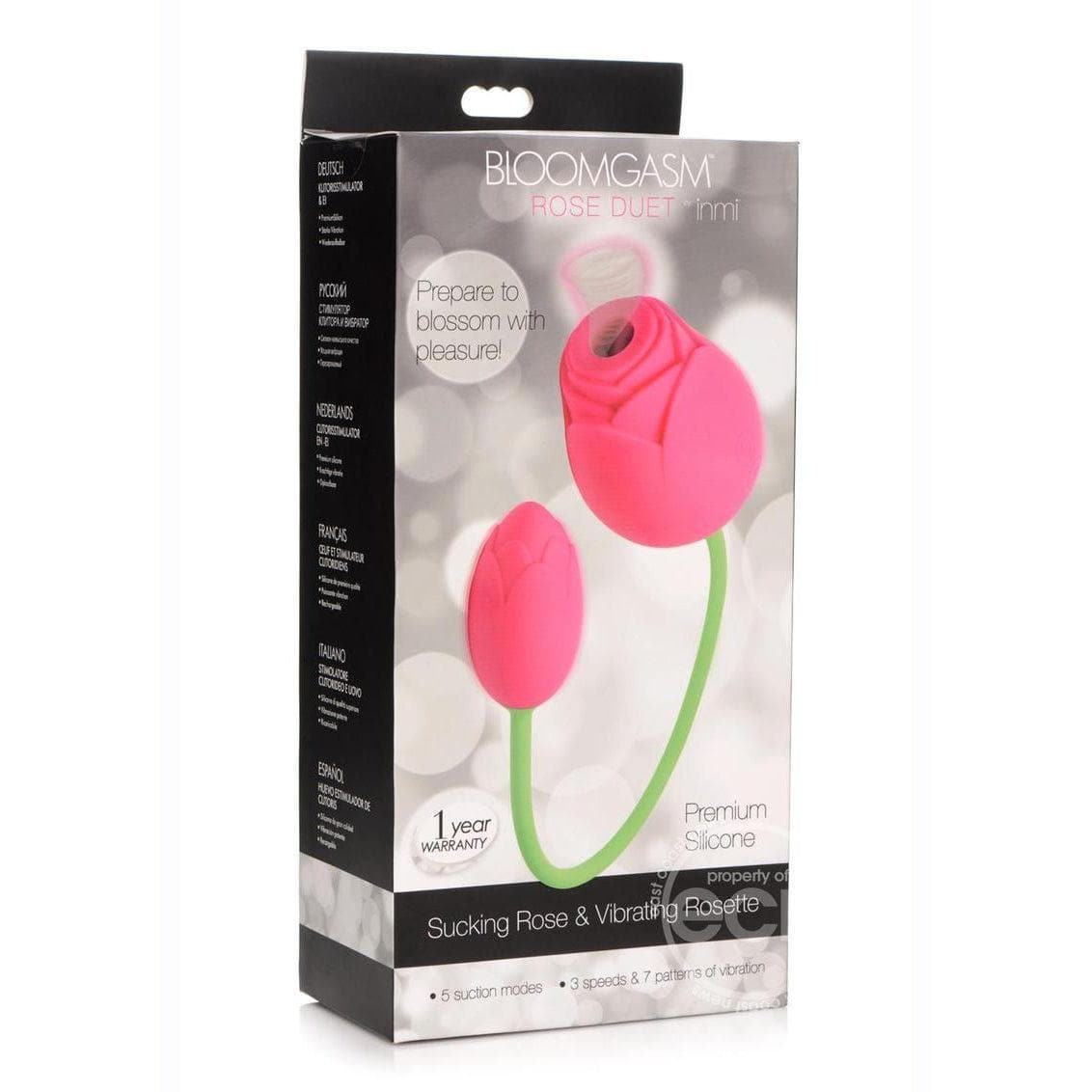 Inmi Bloomgasm Rose Duet 15x Silicone Rechargeable Vibrating & Sucking Clit Stimulator - Romantic Blessings