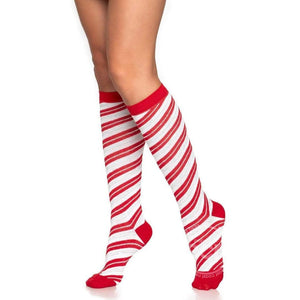 Leg Avenue Candy Cane Lurex Knee High Socks OS Red/White - Romantic Blessings