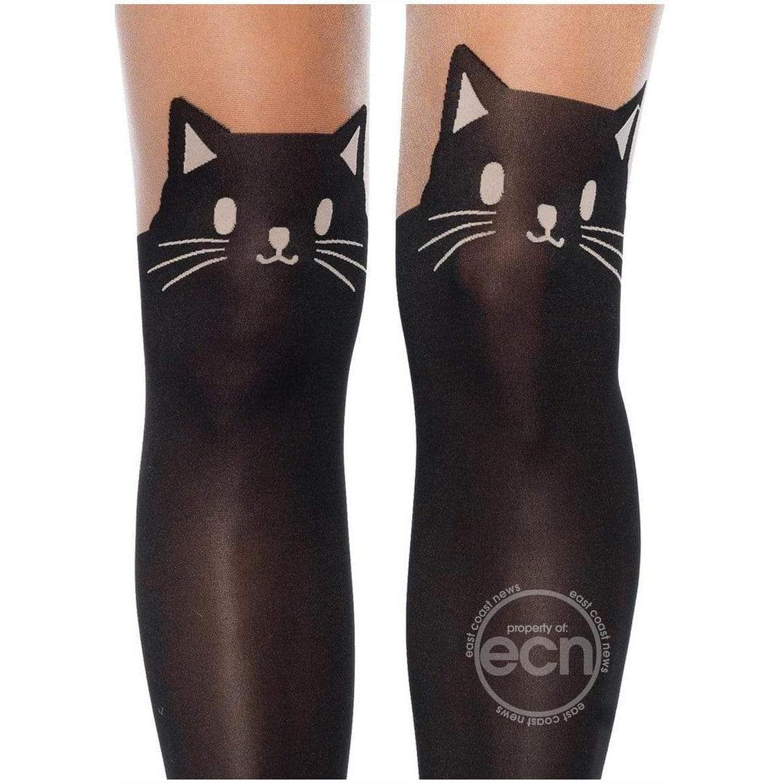 Leg Avenue Black Cat Spandex Opaque Pantyhose with Sheer Thigh Accent OS Black/Nude - Romantic Blessings