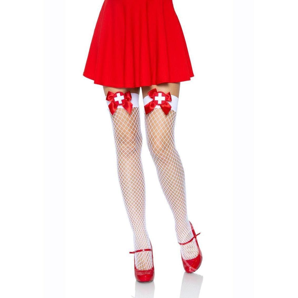 Leg Avenue Industrial Net Thigh High One Size White/Red - Romantic Blessings