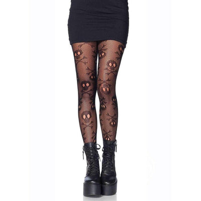 Leg Avenue Pirate Booty Skull Net Pantyhose Black - Romantic Blessings