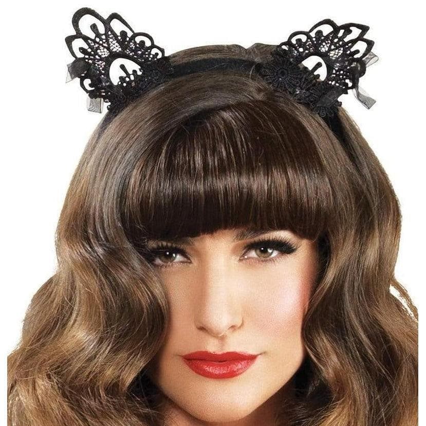 Leg Avenue Venice Lace Cat Ears with Organza Bows One Size Black - Romantic Blessings