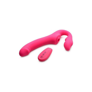 Licking Vibrating Rechargeable Silicone Strapless Strap-On with Remote Control - Pink - Romantic Blessings