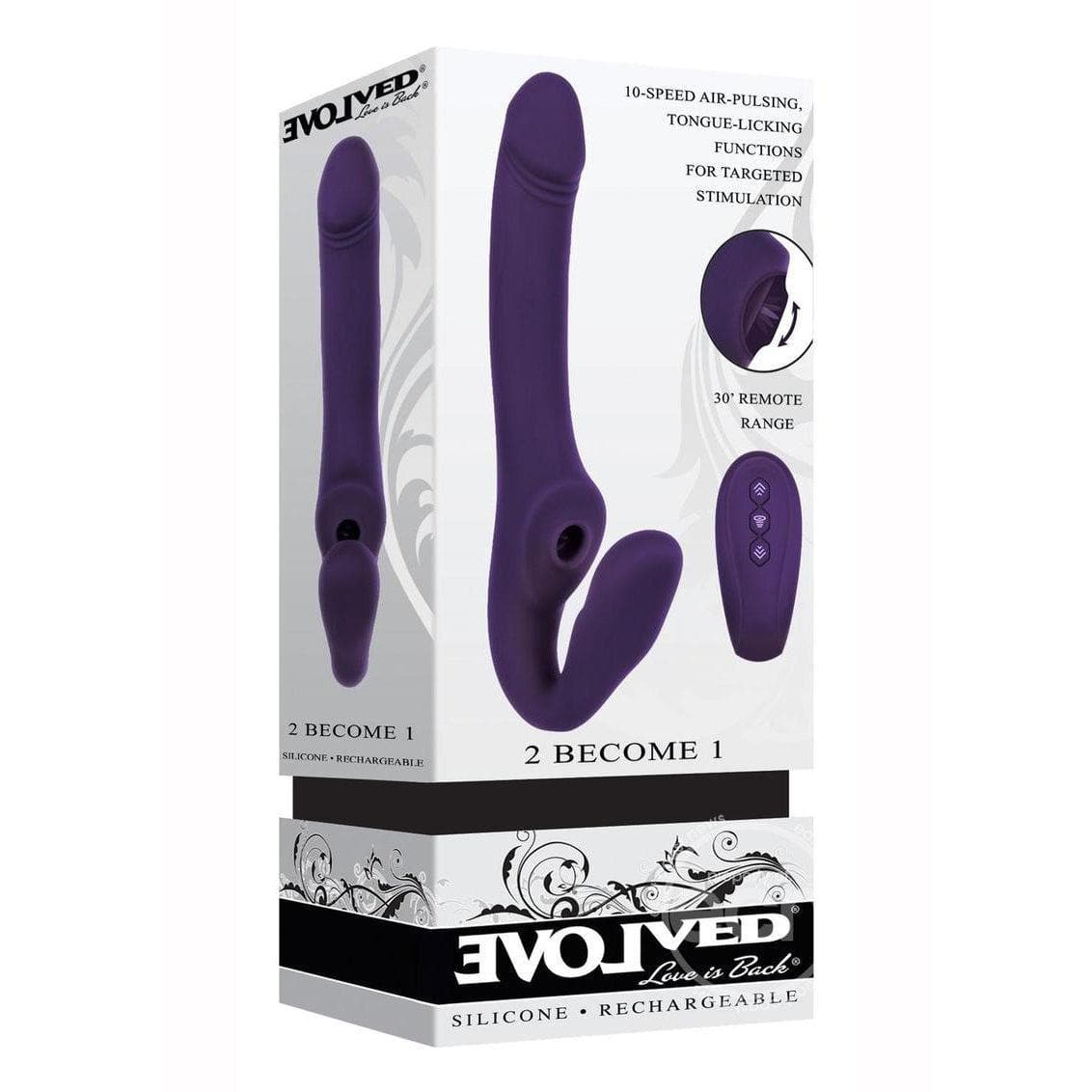 Evolved 2 Become 1 Remote Control Rechargeable Suction Strapless Strap-On Purple - Romantic Blessings