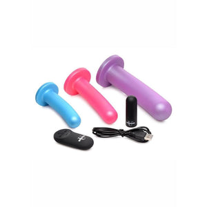 Strap U Triple 28X Vibrating Rechargeable Silicone Dildo Set with Remote Control - Multicolor - Romantic Blessings